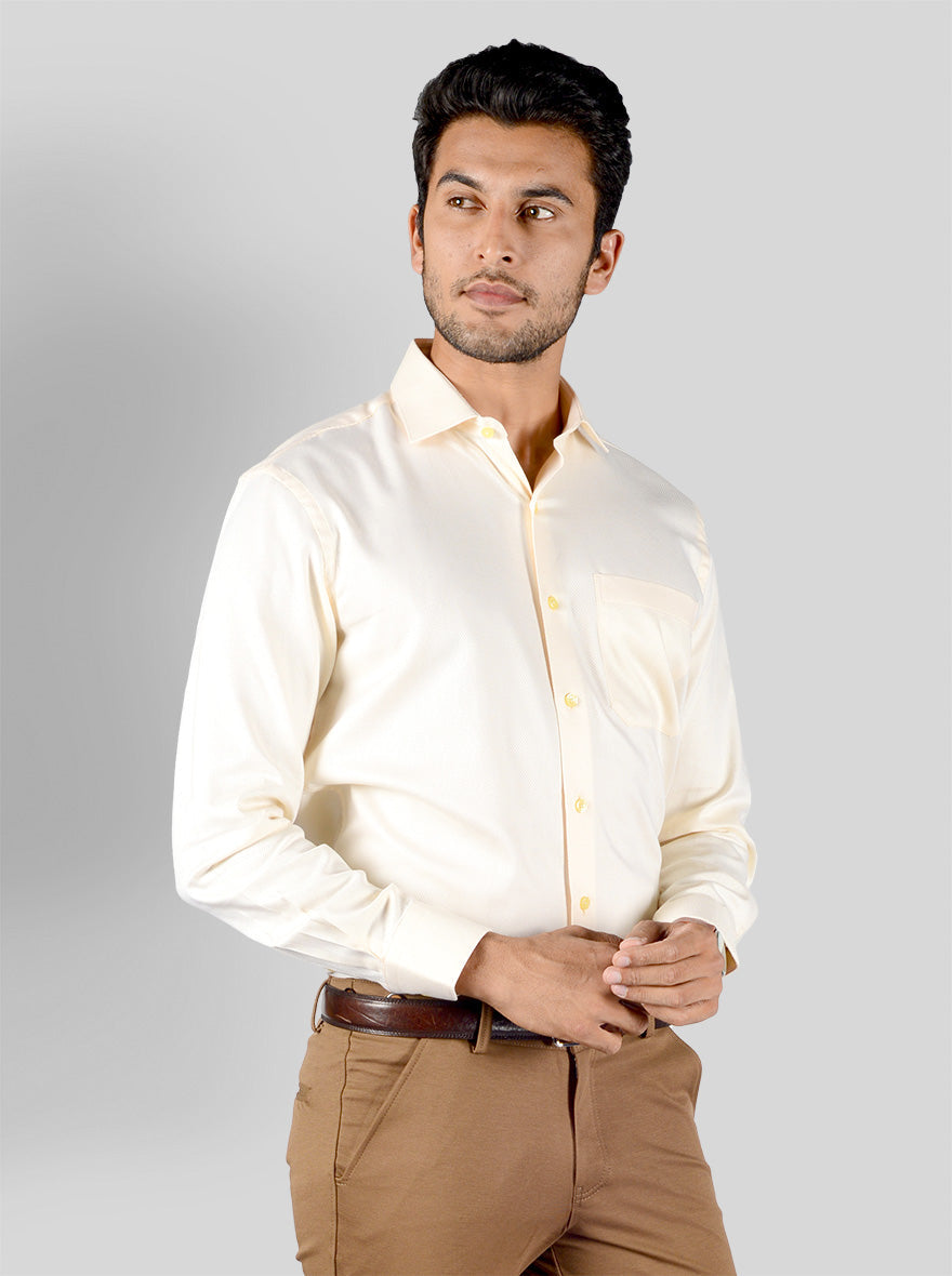 Lemon Yellow Dobby Slim Fit Evening Wear Shirt | Metal