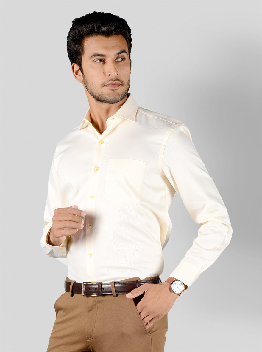 Lemon Yellow Dobby Slim Fit Evening Wear Shirt | Metal