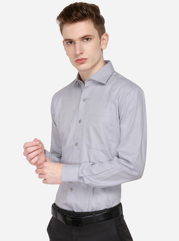 Grey Dobby Slim Fit Formal Shirt | Metal