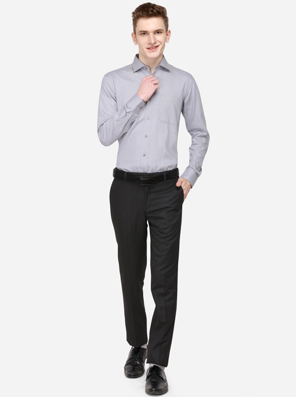 Grey Dobby Slim Fit Formal Shirt | Metal