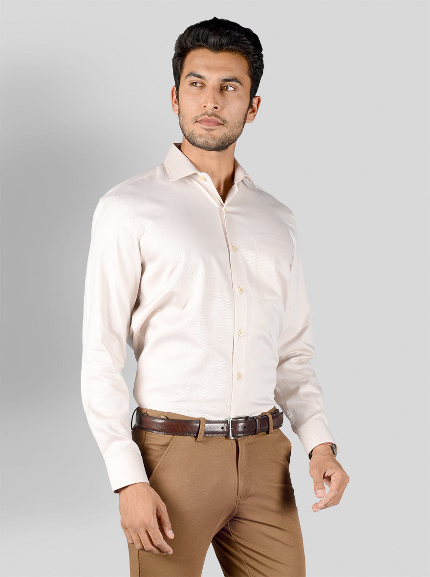 Beige Dobby Slim Fit Evening Wear Shirt | Metal