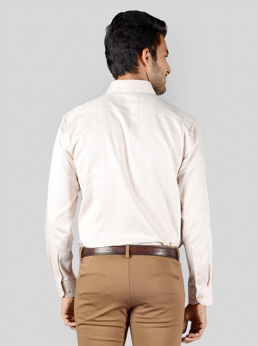 Beige Dobby Slim Fit Evening Wear Shirt | Metal