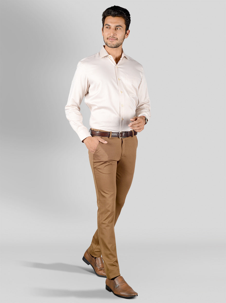 Beige Dobby Slim Fit Evening Wear Shirt | Metal