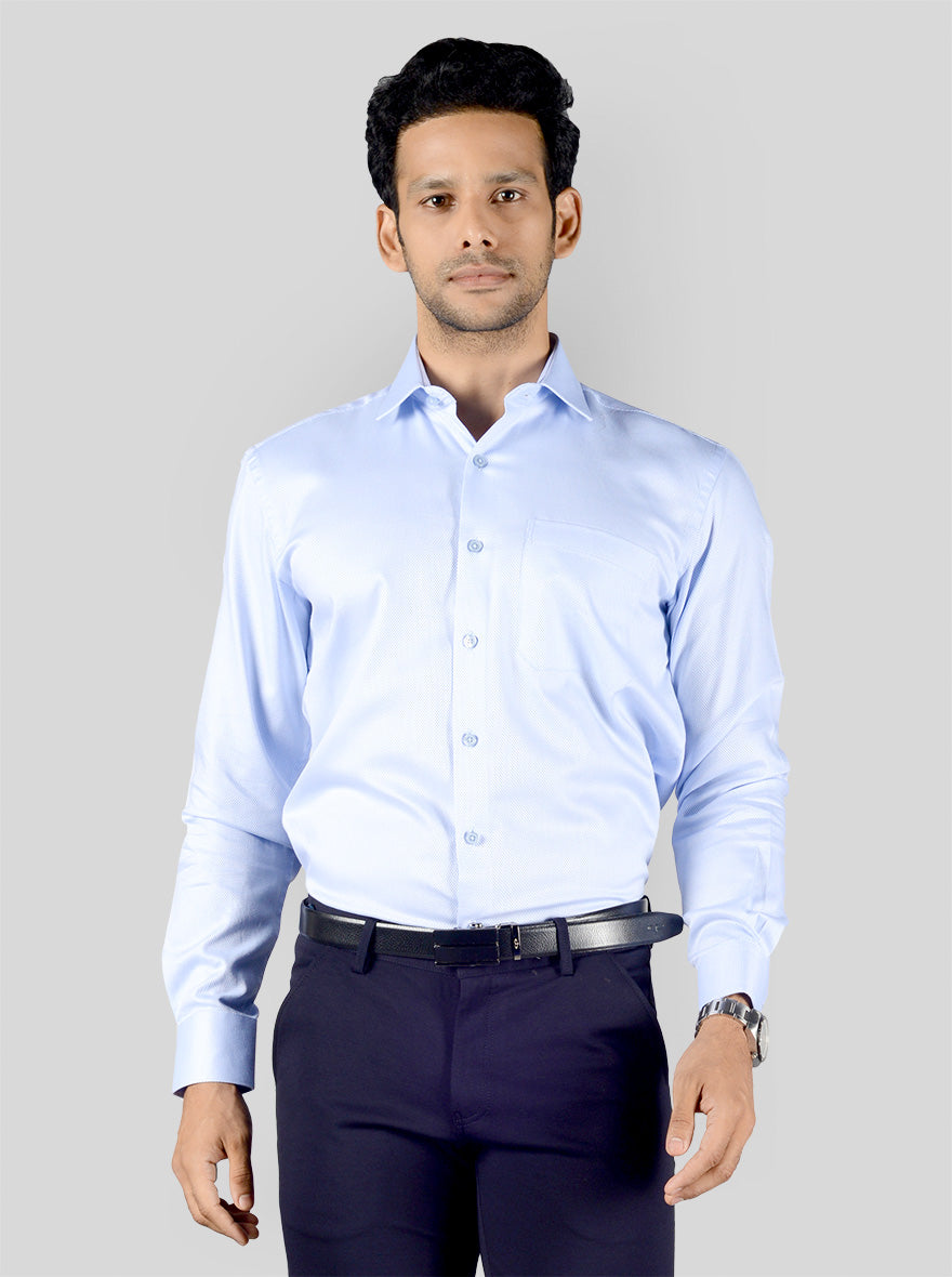 Light Blue Dobby Slim Fit Evening Wear Shirt | Metal