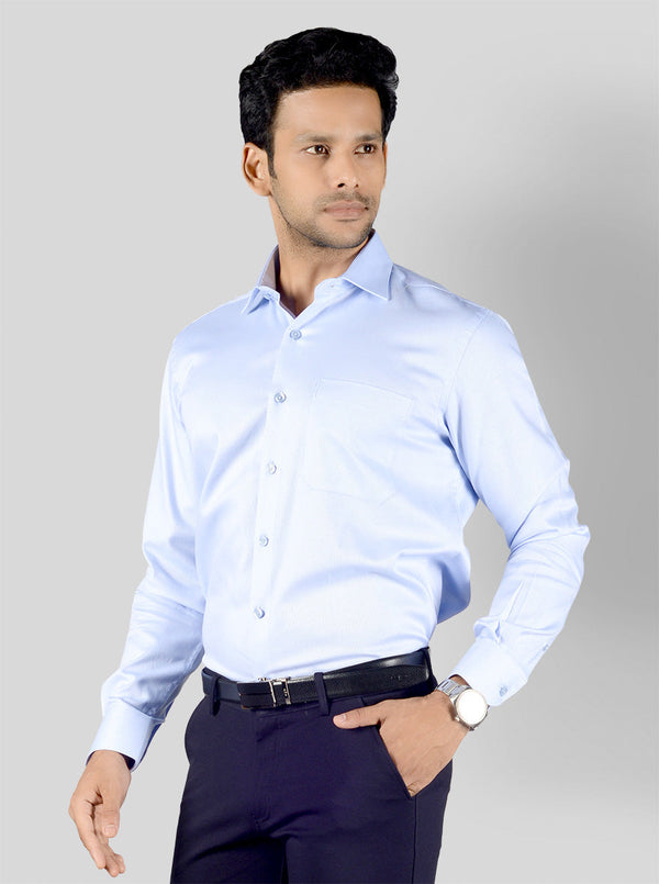 Light Blue Dobby Slim Fit Evening Wear Shirt | Metal