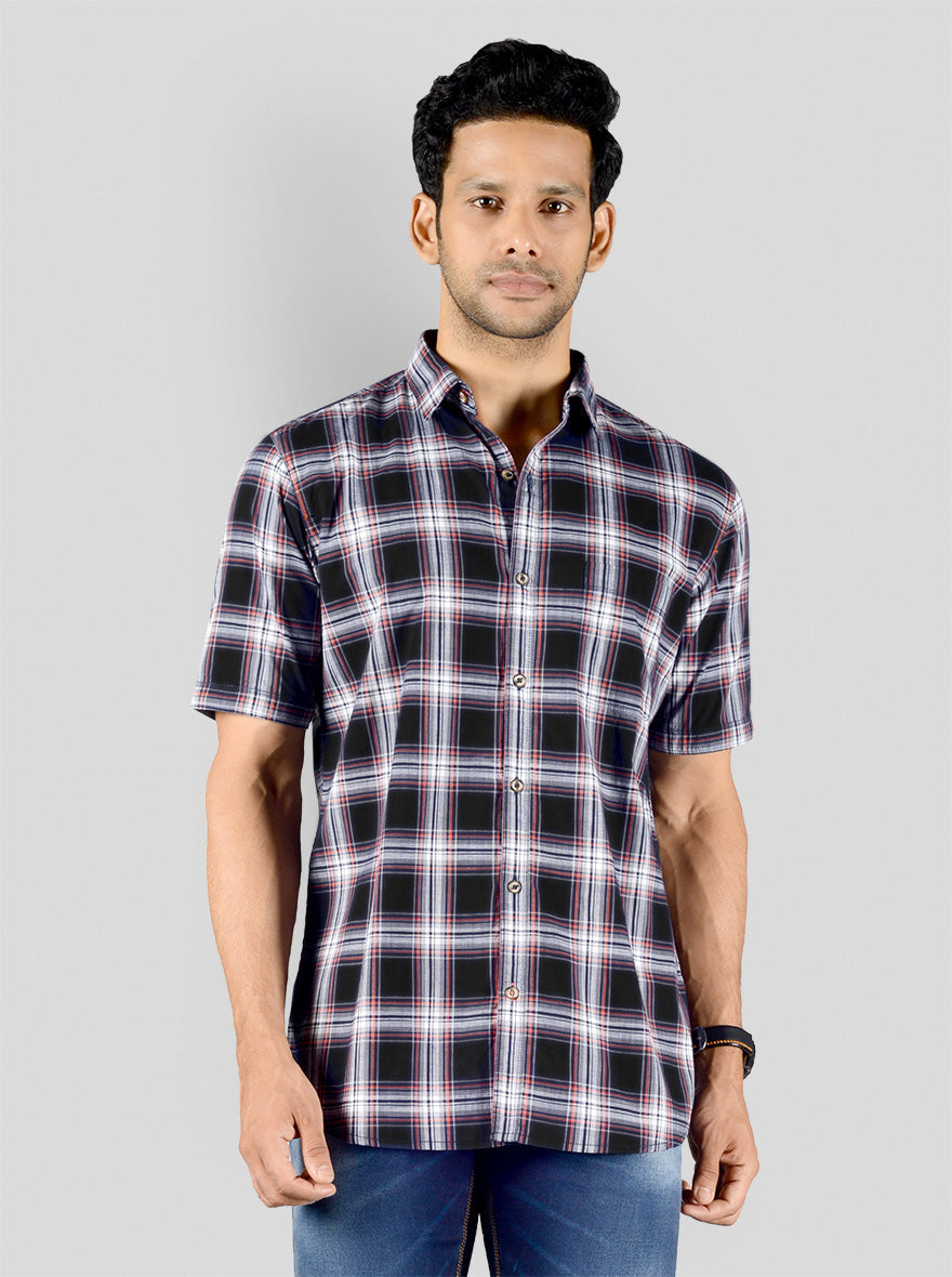 Iris Black Checked Slim Fit Casual Shirt | JB Sport