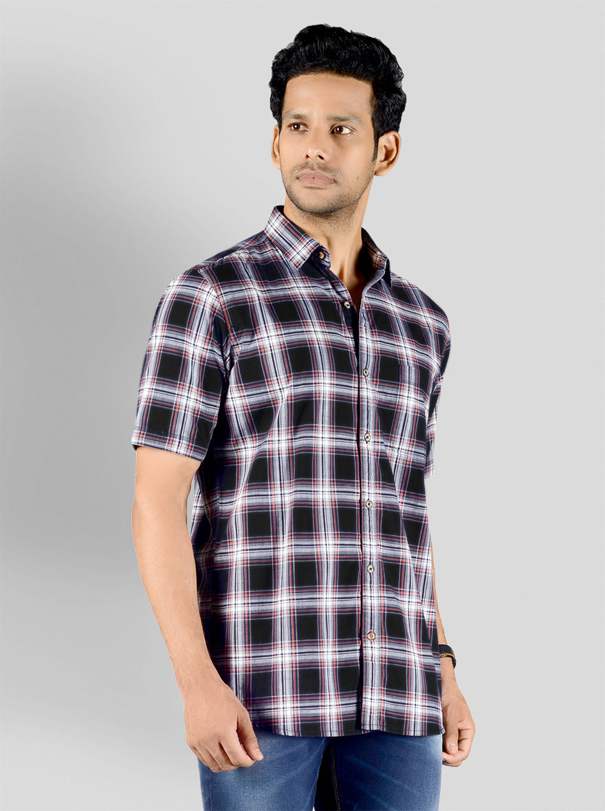 Iris Black Checked Slim Fit Casual Shirt | JB Sport