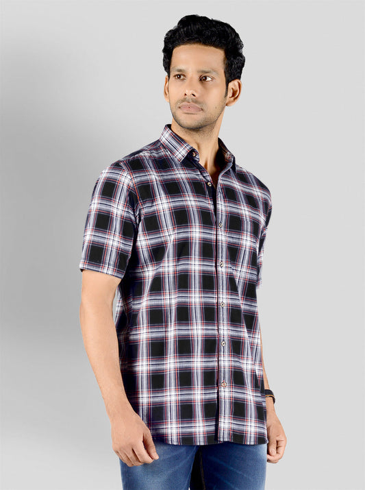 Iris Black Checked Slim Fit Casual Shirt | JB Sport