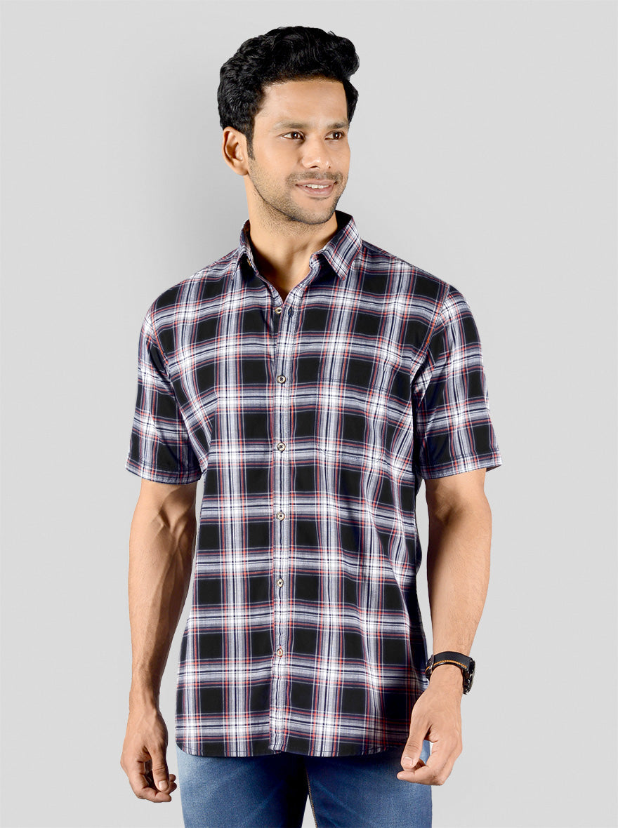 Iris Black Checked Slim Fit Casual Shirt | JB Sport