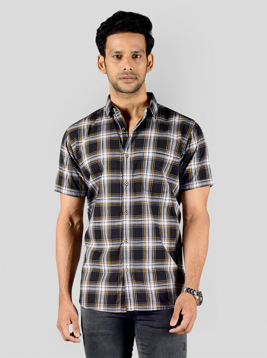 Phantom Black Checked Slim Fit Casual Shirt | JB Sport