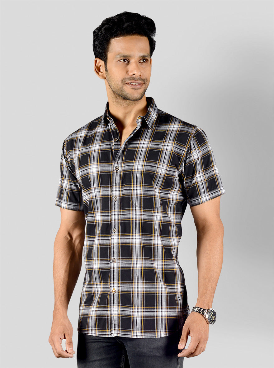 Phantom Black Checked Slim Fit Casual Shirt | JB Sport