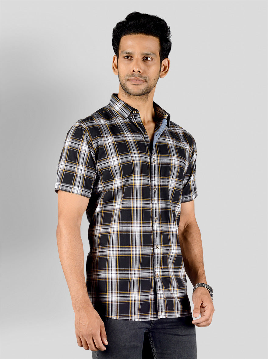 Phantom Black Checked Slim Fit Casual Shirt | JB Sport