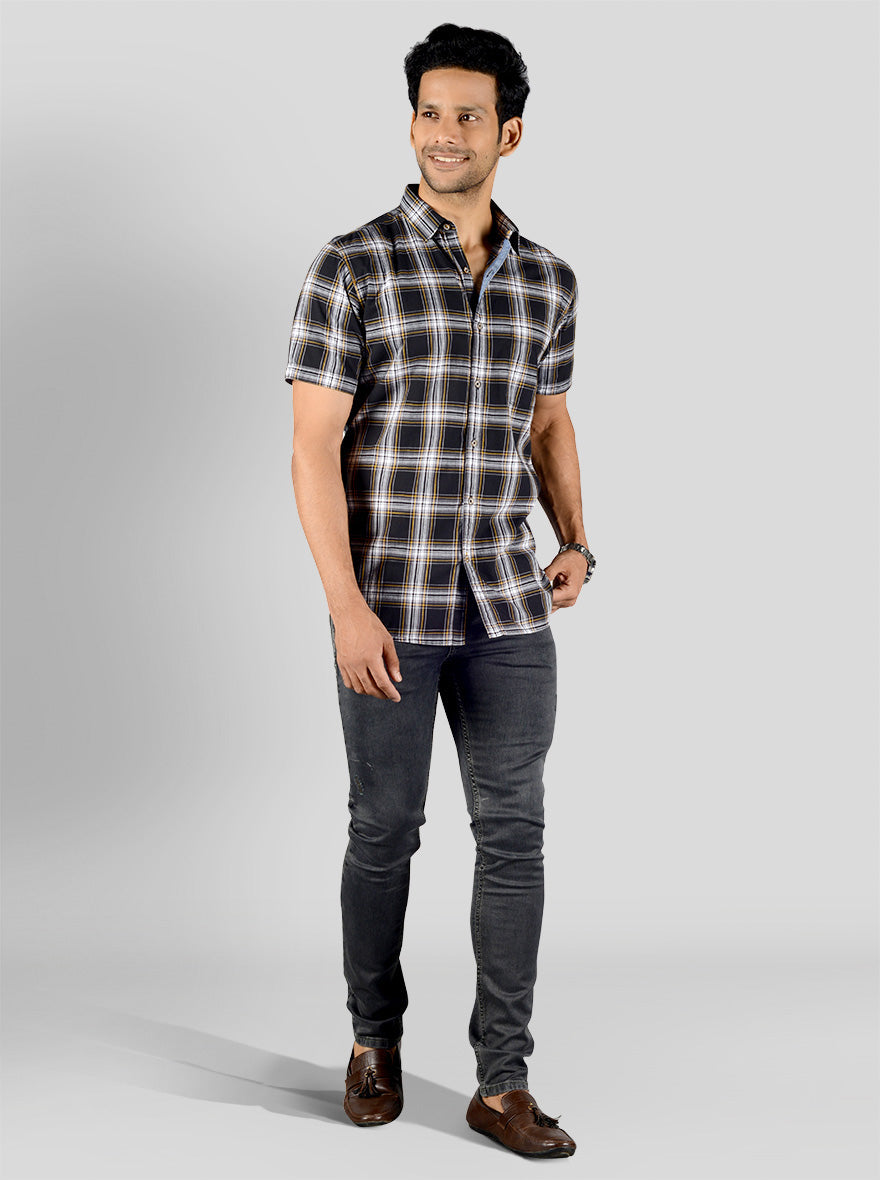 Phantom Black Checked Slim Fit Casual Shirt | JB Sport