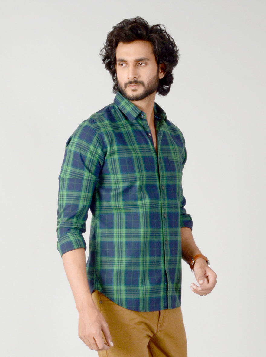 Medieval Blue & Green Checked Slim Fit Casual Shirt | JB Sport