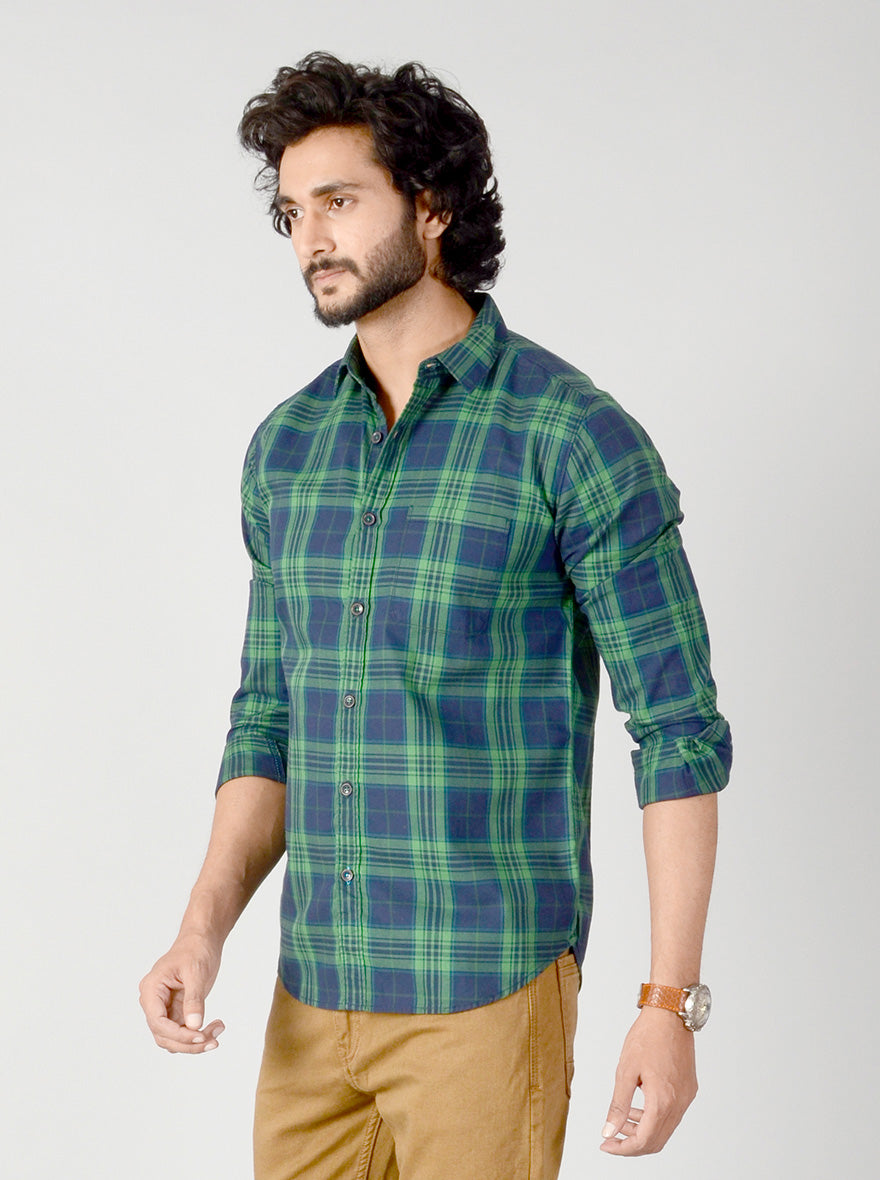 Medieval Blue & Green Checked Slim Fit Casual Shirt | JB Sport