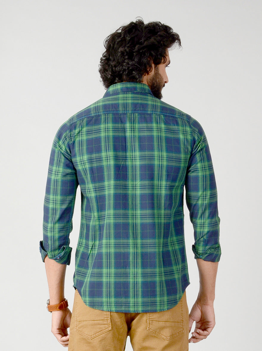 Medieval Blue & Green Checked Slim Fit Casual Shirt | JB Sport