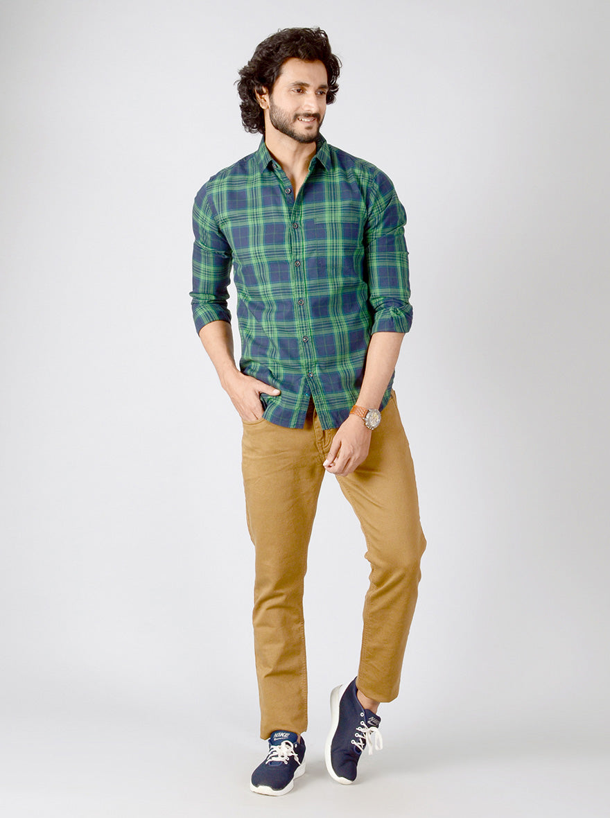 Medieval Blue & Green Checked Slim Fit Casual Shirt | JB Sport