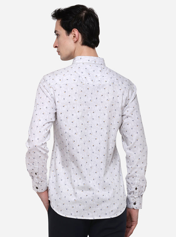 Grey Slim Fit Printed Casual Shirt | Greenfibre