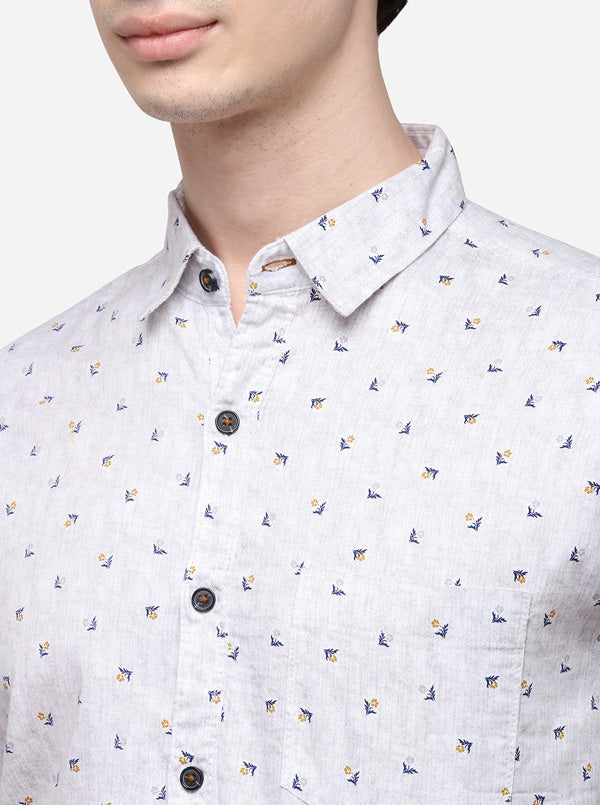Grey Slim Fit Printed Casual Shirt | Greenfibre
