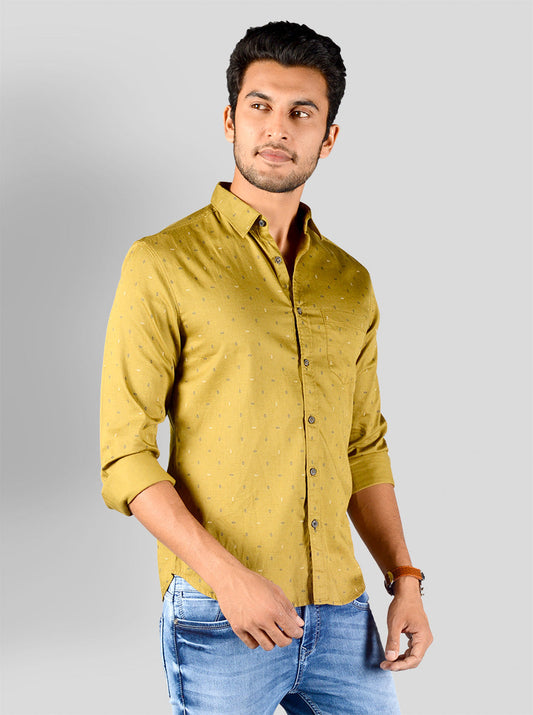 Khaki Printed Slim Fit Casual Shirt | Greenfibre