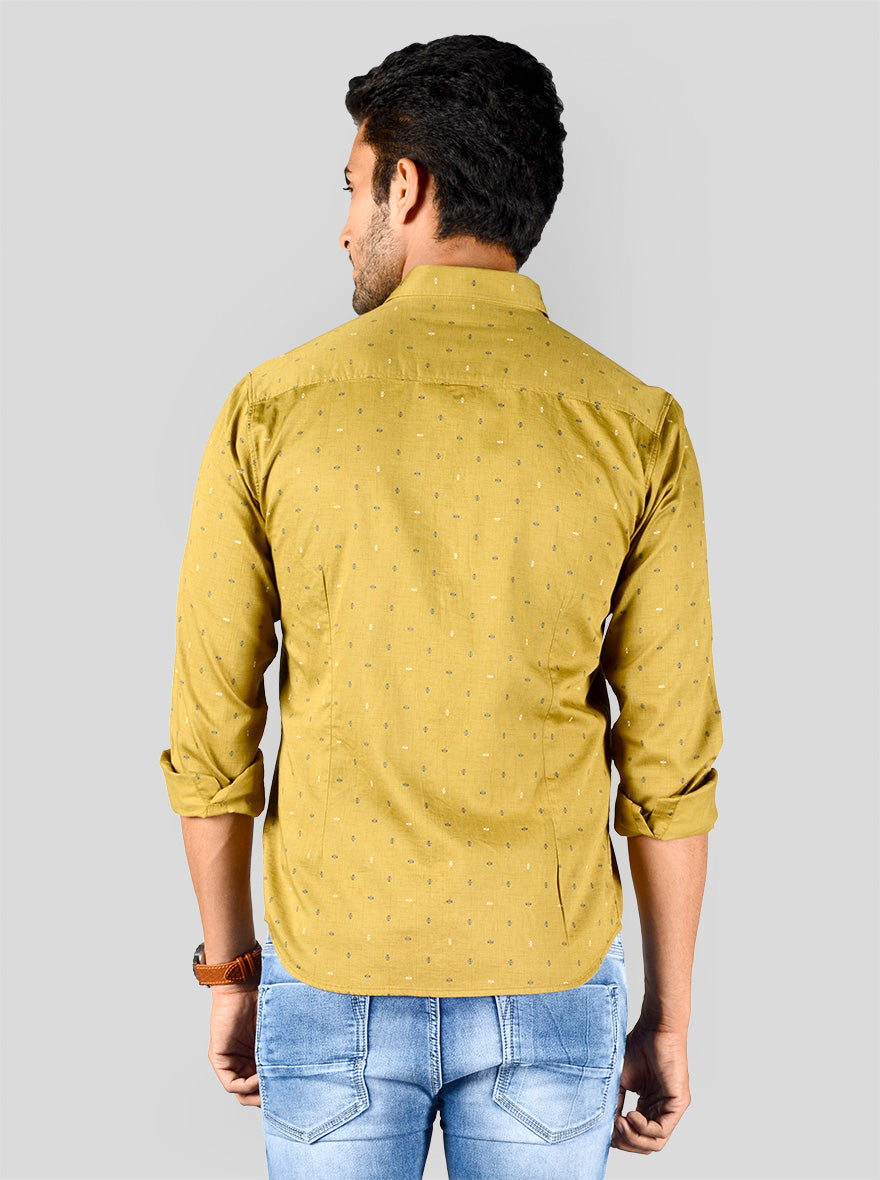 Khaki Printed Slim Fit Casual Shirt | Greenfibre