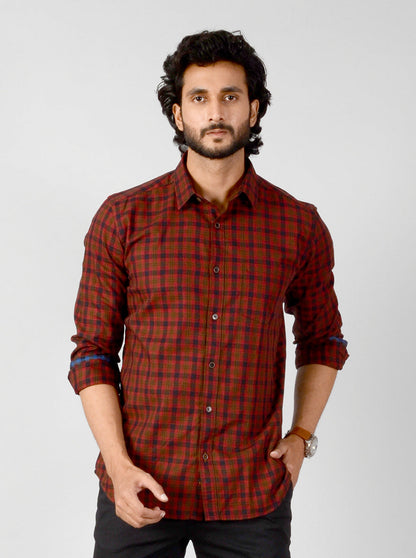 Deep Red Checked Slim Fit Casual Shirt | JB Sport