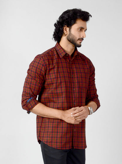Deep Red Checked Slim Fit Casual Shirt | JB Sport