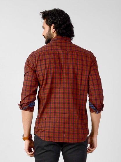 Deep Red Checked Slim Fit Casual Shirt | JB Sport