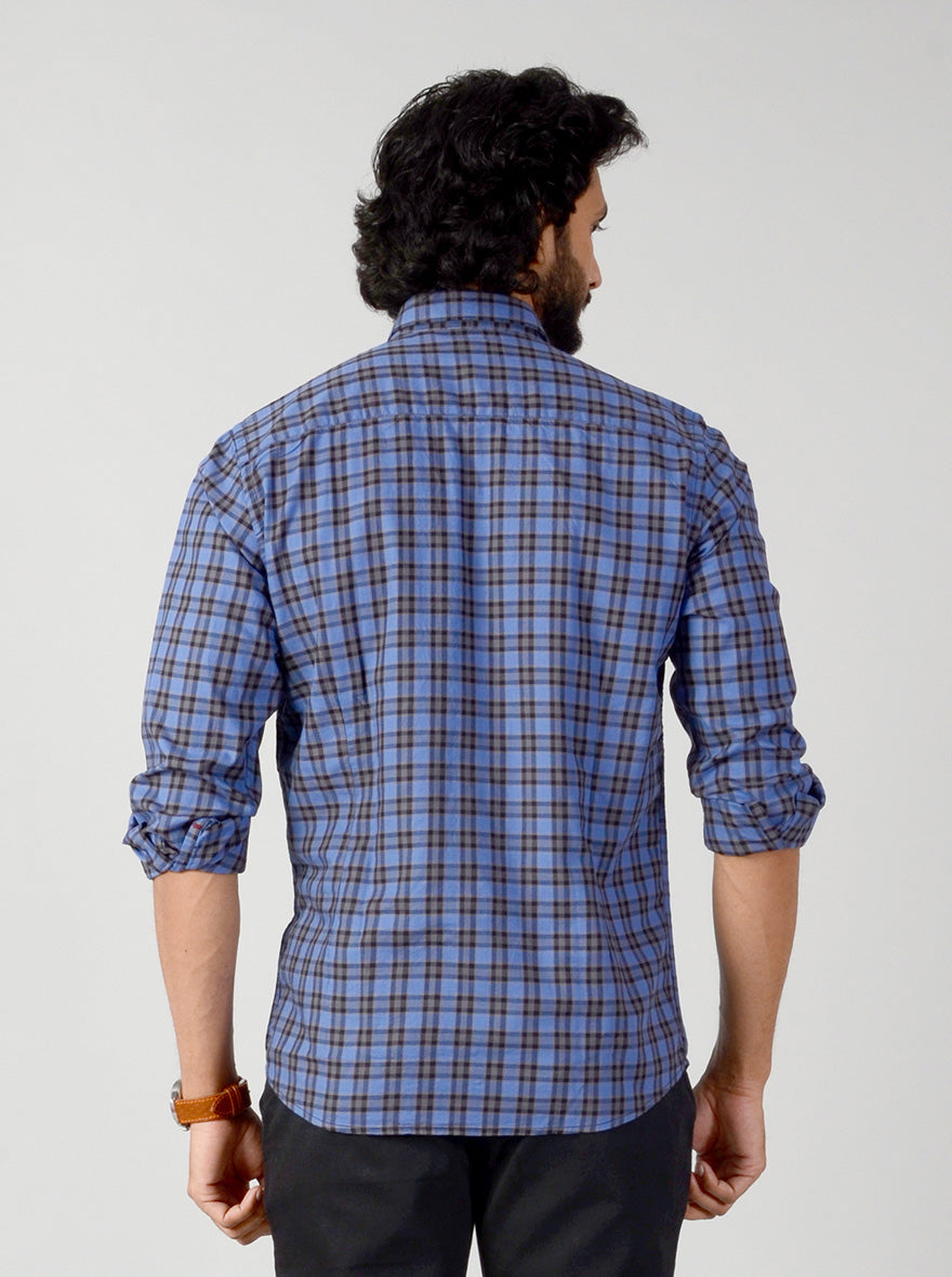 Persian Blue & Brown Checked Slim Fit Casual Shirt | JB Sport