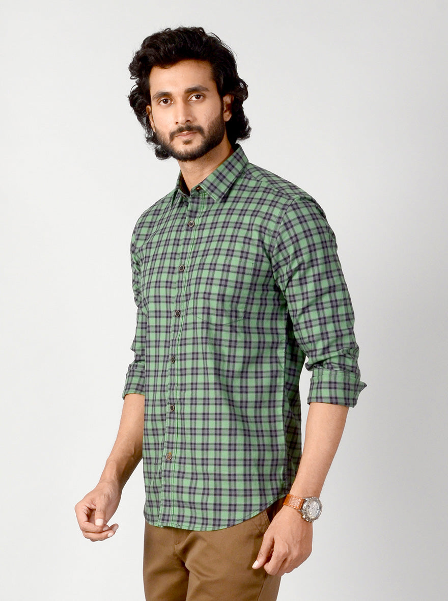 Green & Brown Checked Slim Fit Casual Shirt | JB Sport