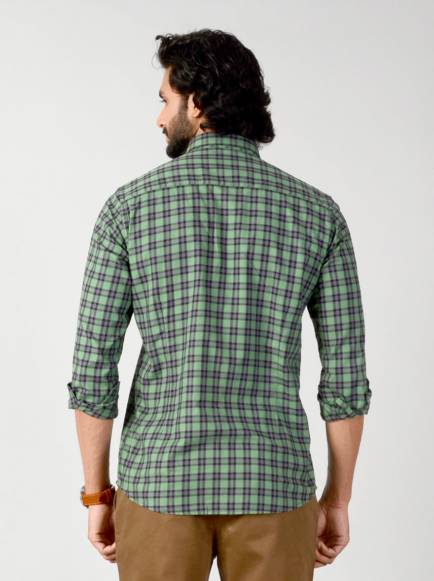 Green & Brown Checked Slim Fit Casual Shirt | JB Sport