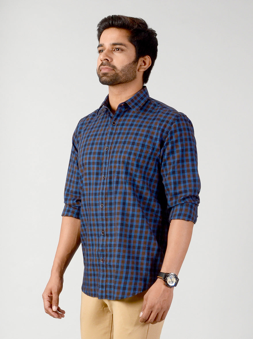 Azure Blue Denim Solid Slim Fit Casual Shirt | JB Sport