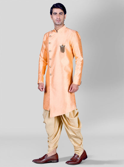 Peach & Golden Semi Indowestern | Azania