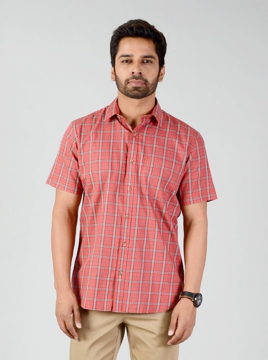 Garnet Rose Checked Smart Fit Casual Shirt | Greenfibre