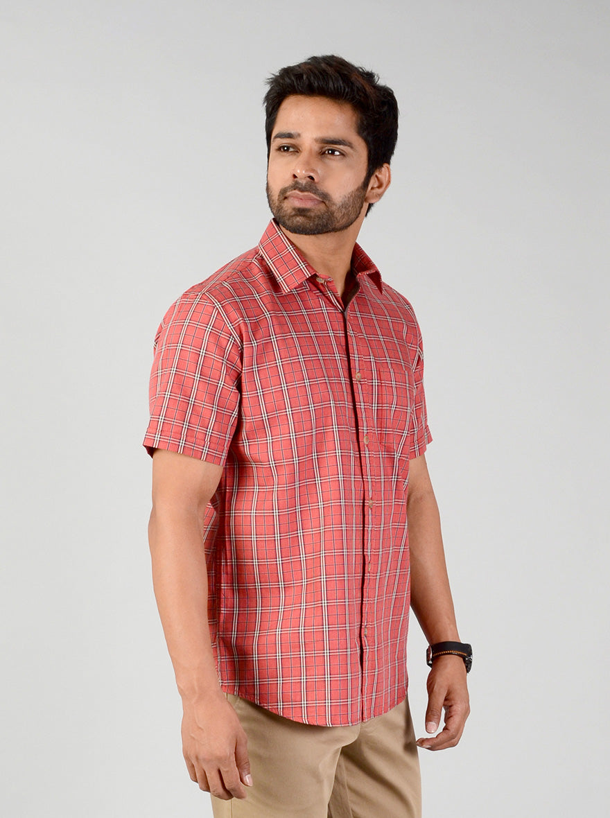 Garnet Rose Checked Smart Fit Casual Shirt | Greenfibre