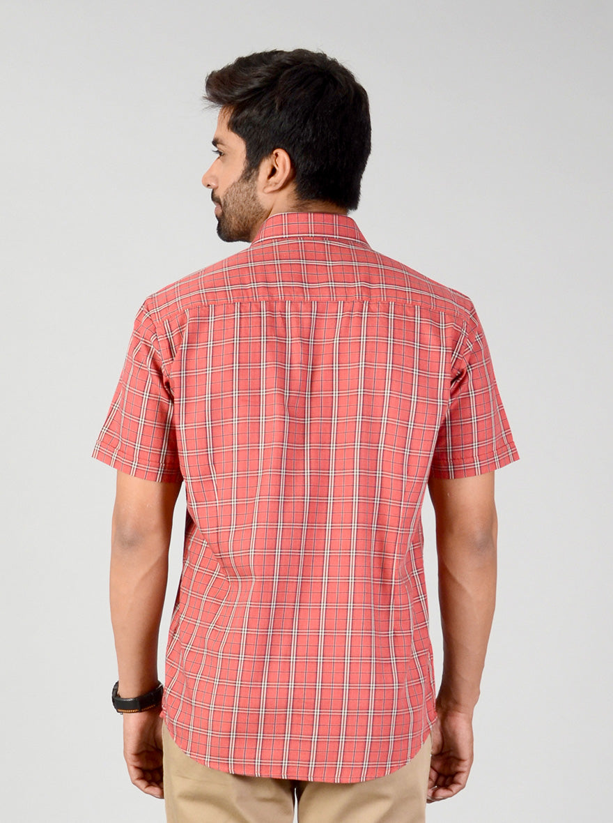 Garnet Rose Checked Smart Fit Casual Shirt | Greenfibre