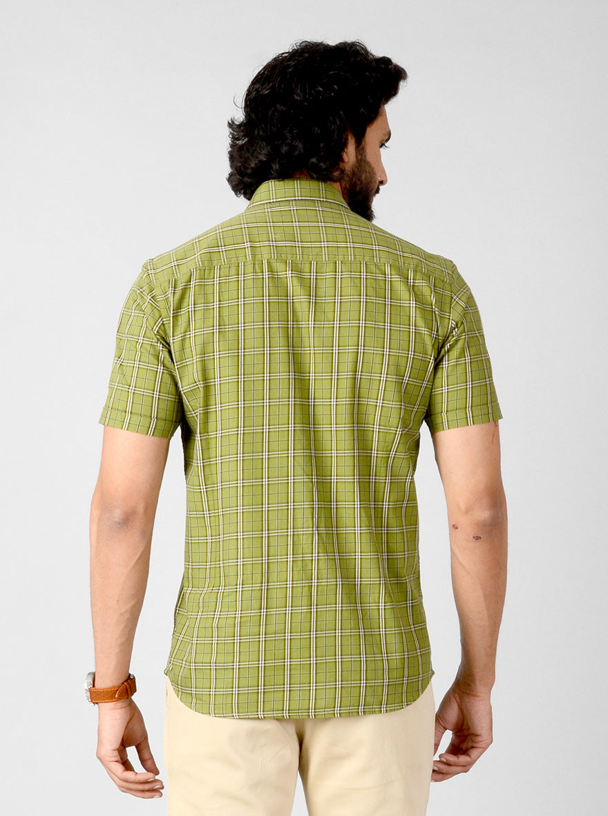 Spinach Green Checked Smart Fit Casual Shirt | Greenfibre