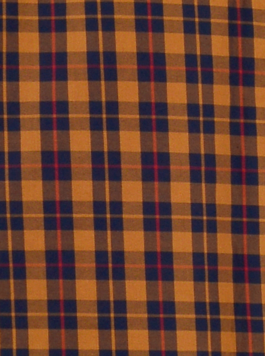 Mustard Yellow & Blue Checked Slim Fit Casual Shirt | Greenfibre