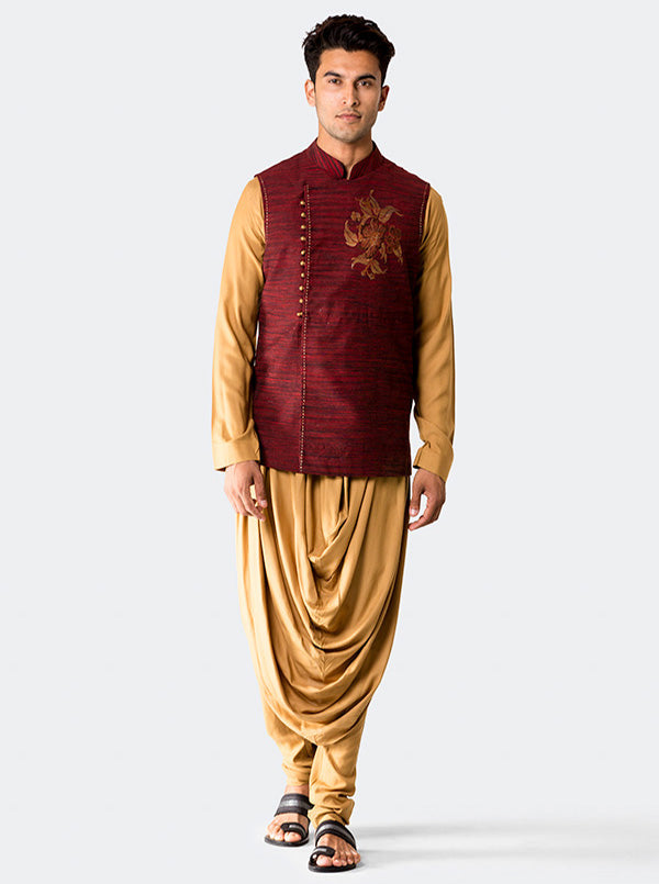 Khaki Kurta with Red Koti