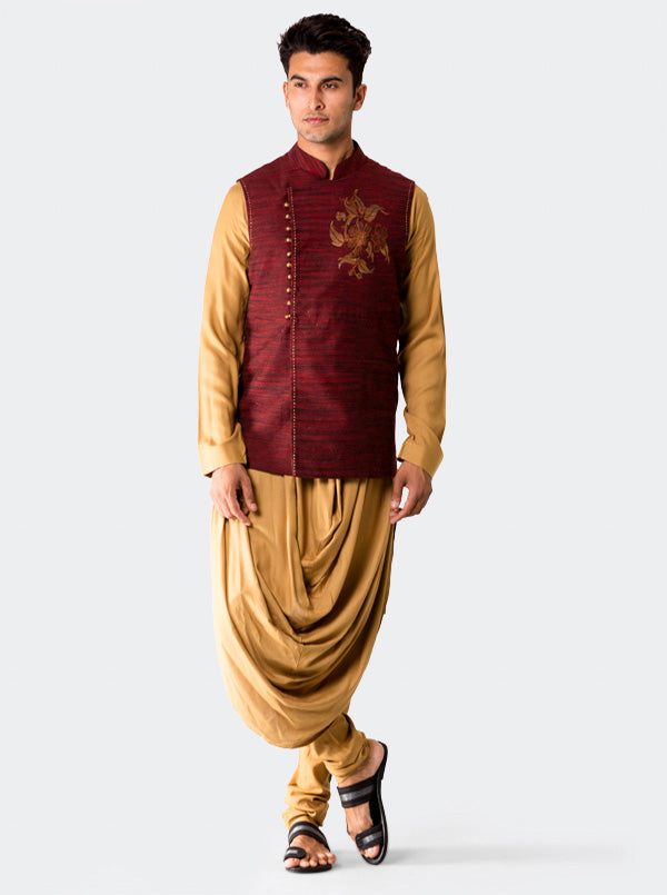 Khaki Kurta with Red Koti