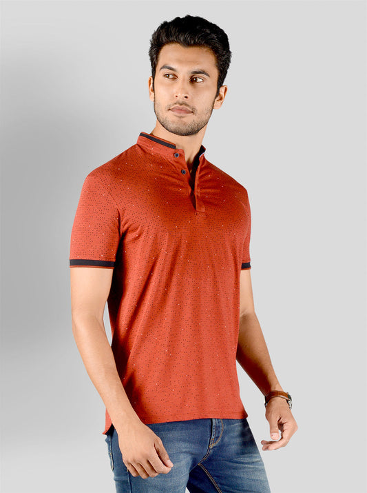 Cinnamon Red Printed Slim Fit Polo T-shirt | JB Sport