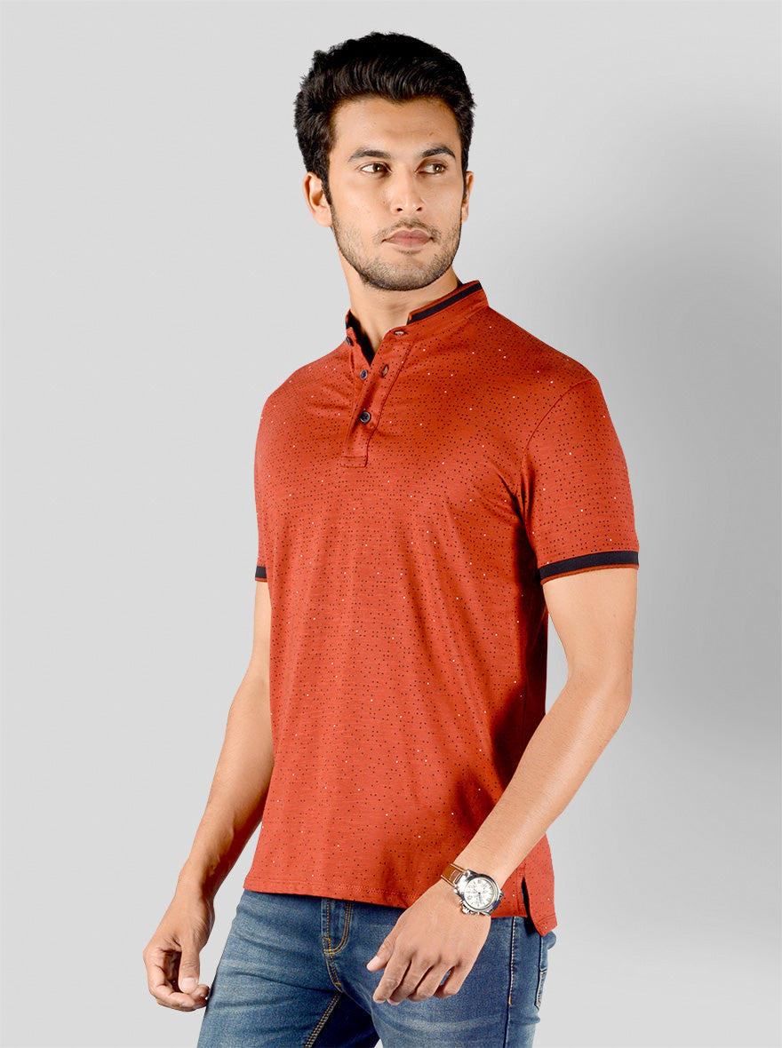 Cinnamon Red Printed Slim Fit Polo T-shirt | JB Sport