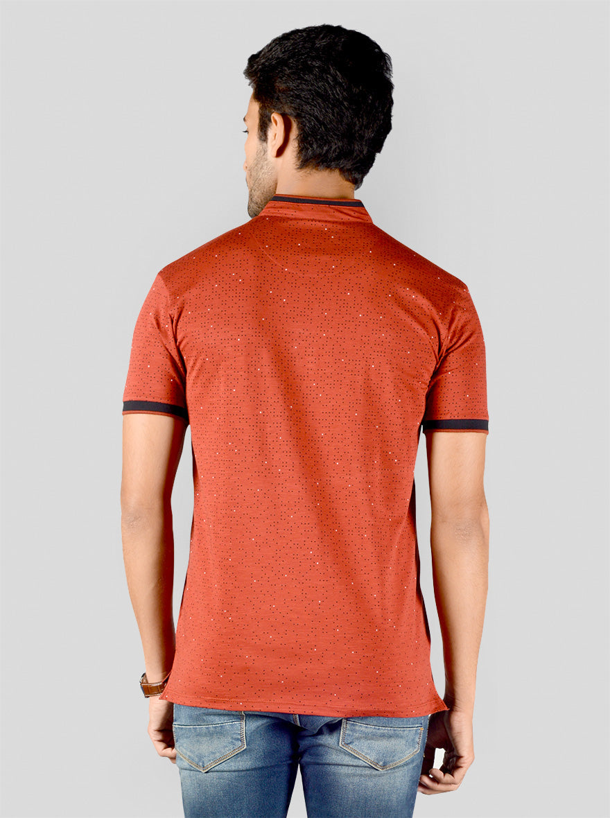 Cinnamon Red Printed Slim Fit Polo T-shirt | JB Sport