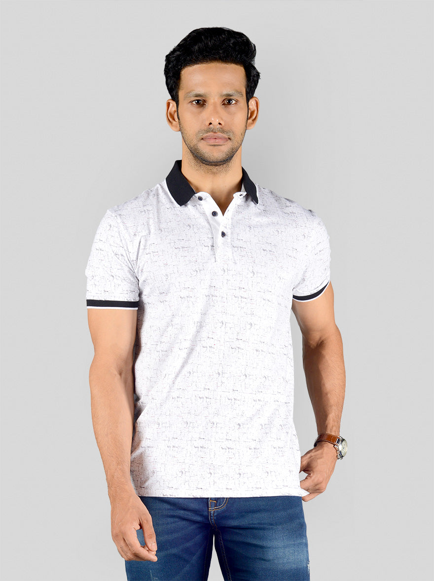 Snow White Printed Slim Fit Polo T-shirt | JB Sport