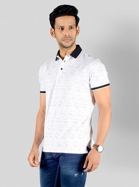 Snow White Printed Slim Fit Polo T-shirt | JB Sport