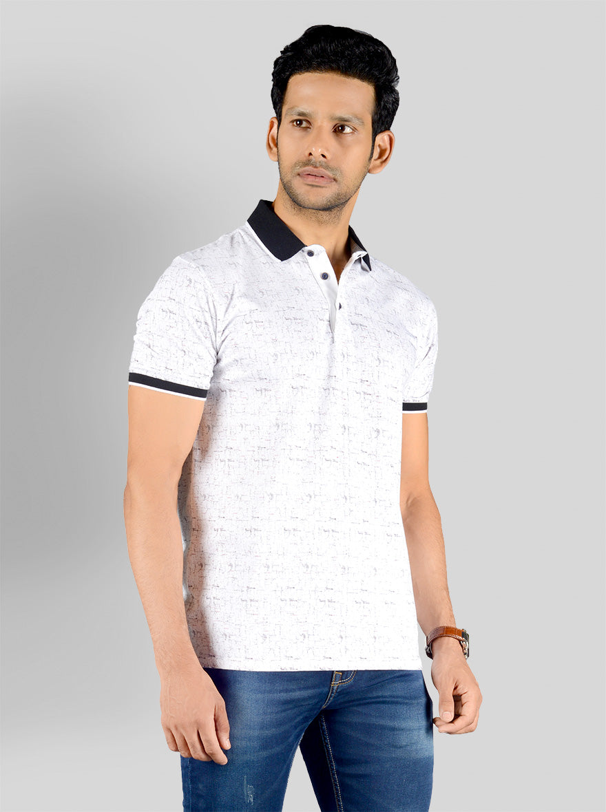 Snow White Printed Slim Fit Polo T-shirt | JB Sport