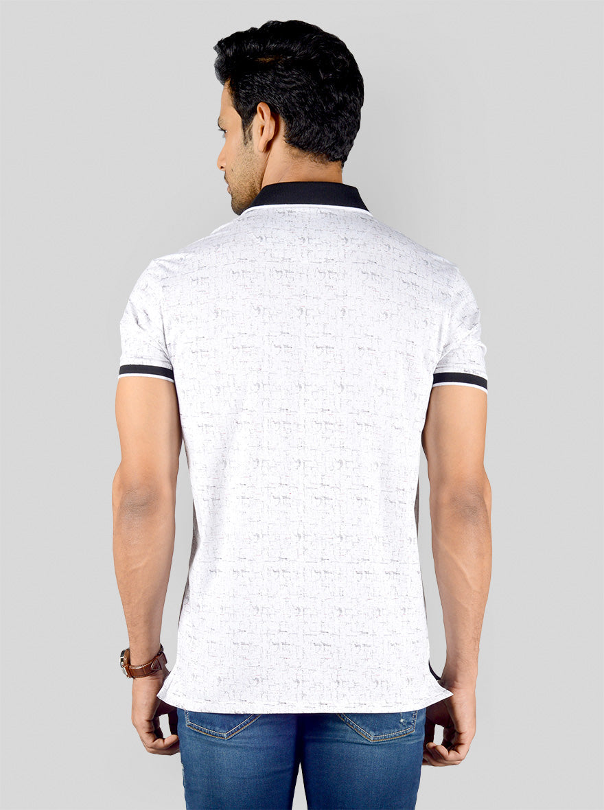 Snow White Printed Slim Fit Polo T-shirt | JB Sport