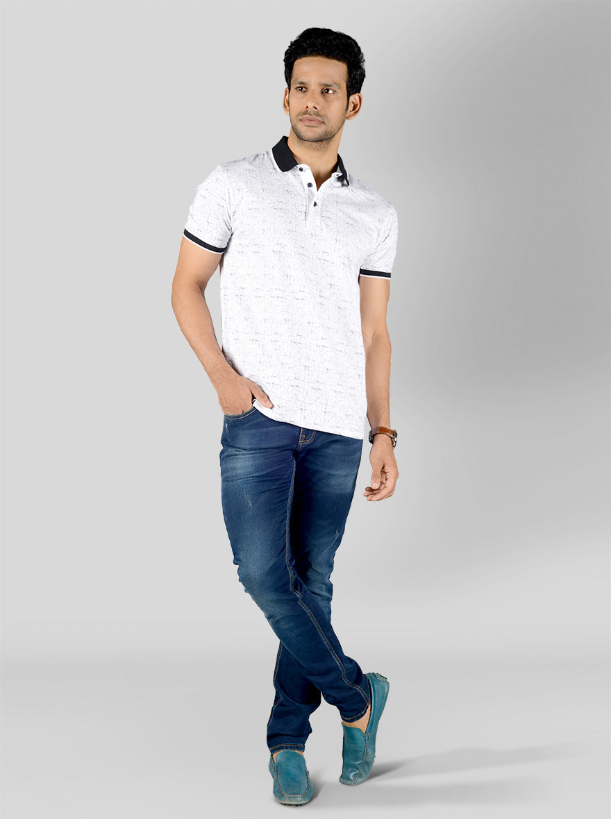 Snow White Printed Slim Fit Polo T-shirt | JB Sport