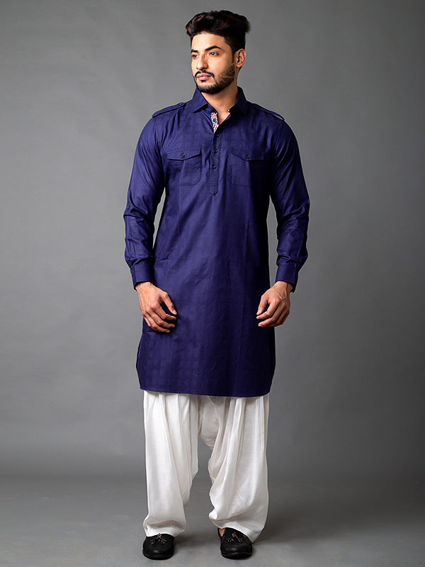 Navy Blue Pathani Kurta