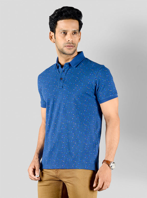 Royal Blue Printed Slim Fit Polo T-shirt | JB Sport